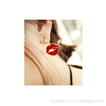 1pair Earrings Punk Style Hot Lip Rhinestone Design